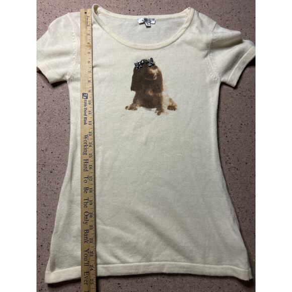 Cache Cashmere Blend Short Sleeve Sweater Dog Rhinestone Dachshund Medium - Picture 7 of 8